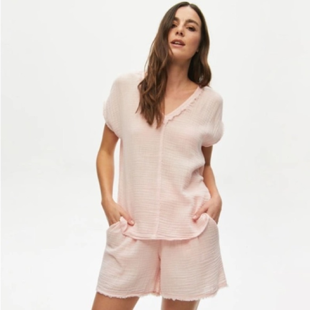 NWT Michael Stars Draya V-Neck Top in Light Pink